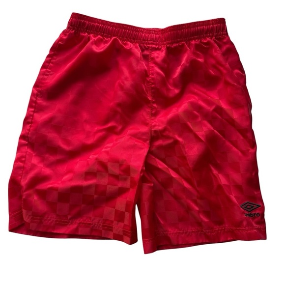 Umbro Shorts Youth L 12 14 Red Checkered Drawstring Soccer Short Cycling Sport - Picture 1 of 9